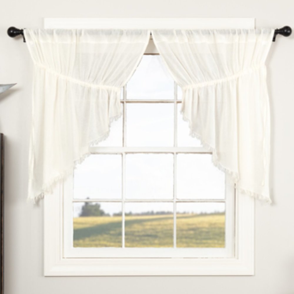 Country Primitive Farmhouse Antique White Tobacco Cloth Prairie Swags 36" Long